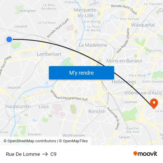 Rue De Lomme to C9 map