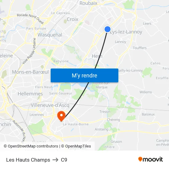 Les Hauts Champs to C9 map