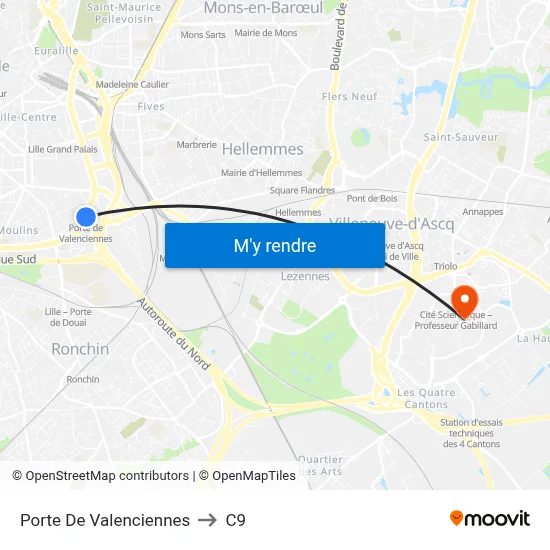 Porte De Valenciennes to C9 map