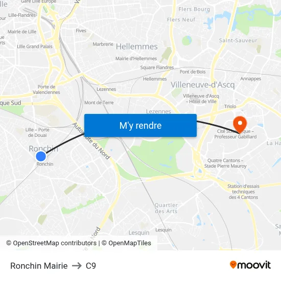 Ronchin Mairie to C9 map