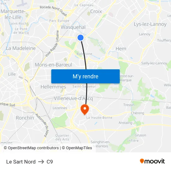 Le Sart Nord to C9 map