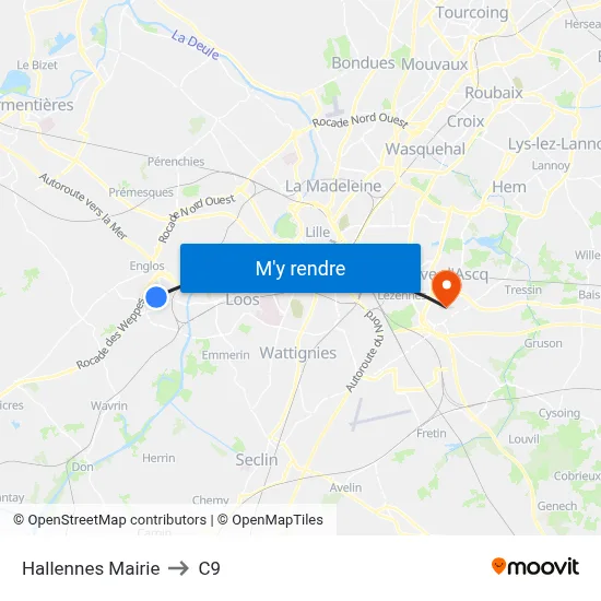 Hallennes Mairie to C9 map
