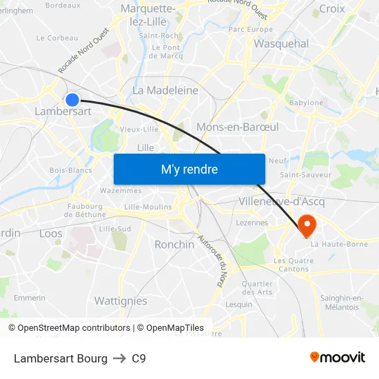 Lambersart Bourg to C9 map