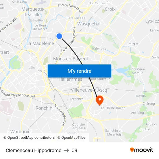 Clemenceau Hippodrome to C9 map