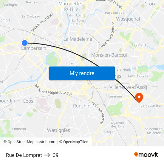Rue De Lompret to C9 map