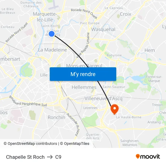 Chapelle St Roch to C9 map