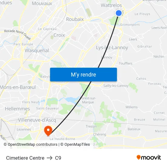Cimetiere Centre to C9 map