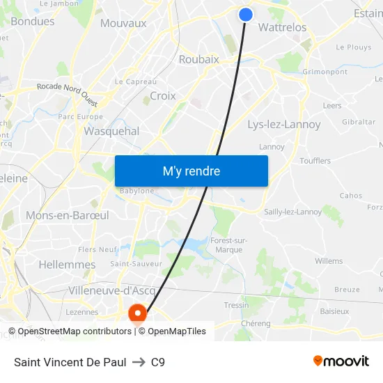 Saint Vincent De Paul to C9 map