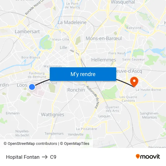 Hopital Fontan to C9 map