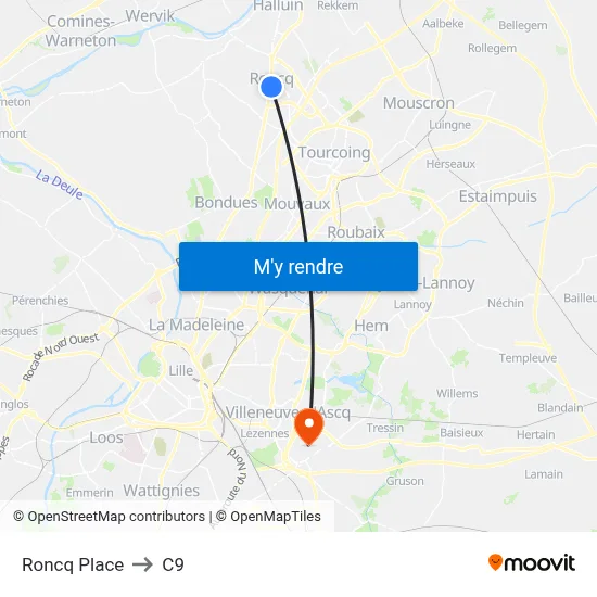 Roncq Place to C9 map
