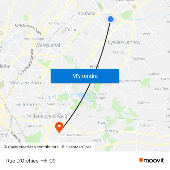 Rue D'Orchies to C9 map
