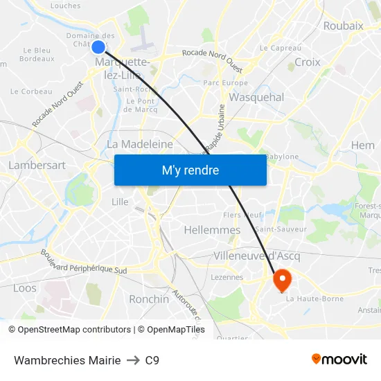 Wambrechies Mairie to C9 map