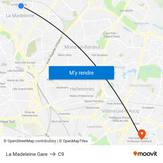 La Madeleine Gare to C9 map
