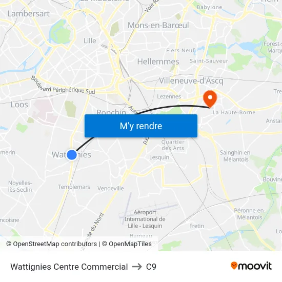 Wattignies Centre Commercial to C9 map