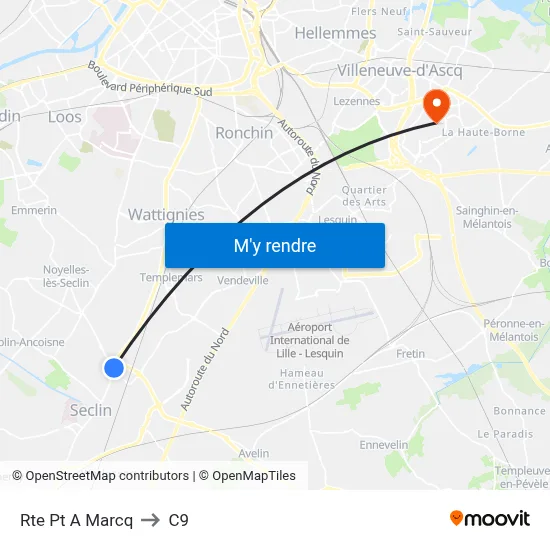 Rte Pt A Marcq to C9 map