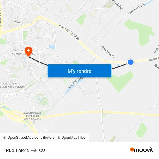Rue Thiers to C9 map