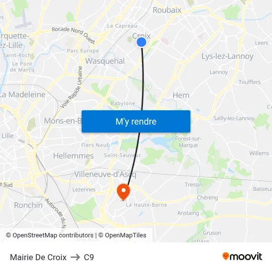 Mairie De Croix to C9 map