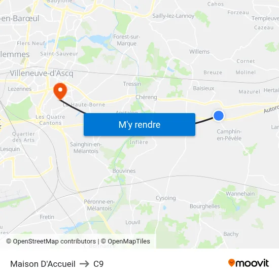 Maison D'Accueil to C9 map