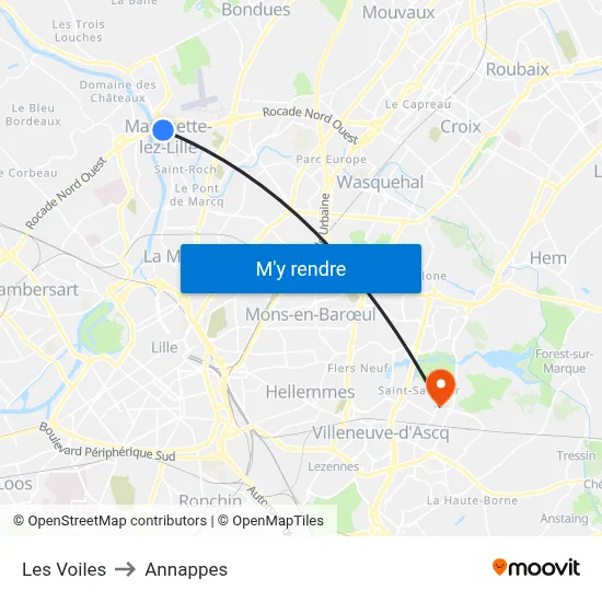 Les Voiles to Annappes map