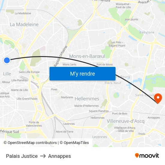 Palais Justice to Annappes map