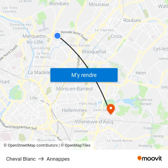 Cheval Blanc to Annappes map