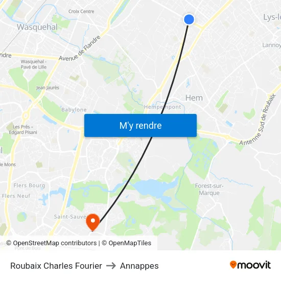 Roubaix Charles Fourier to Annappes map