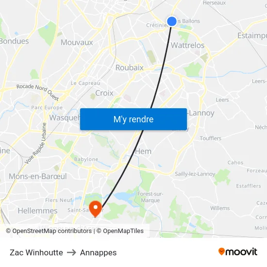 Zac Winhoutte to Annappes map