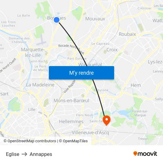 Eglise to Annappes map