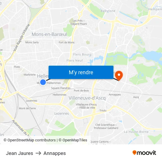 Jean Jaures to Annappes map