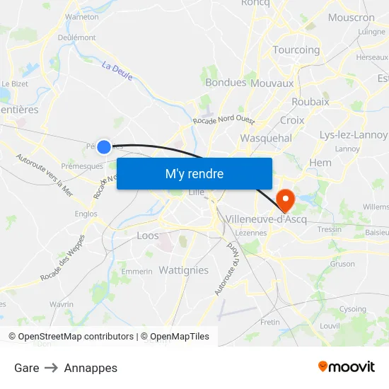 Gare to Annappes map