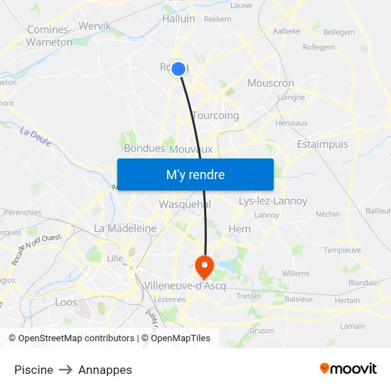 Piscine to Annappes map