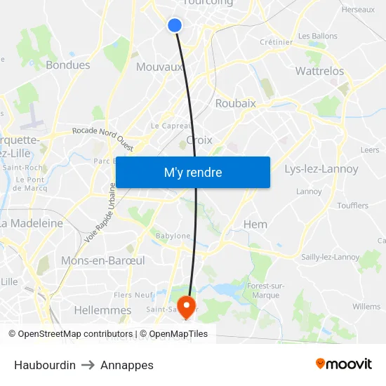 Haubourdin to Annappes map