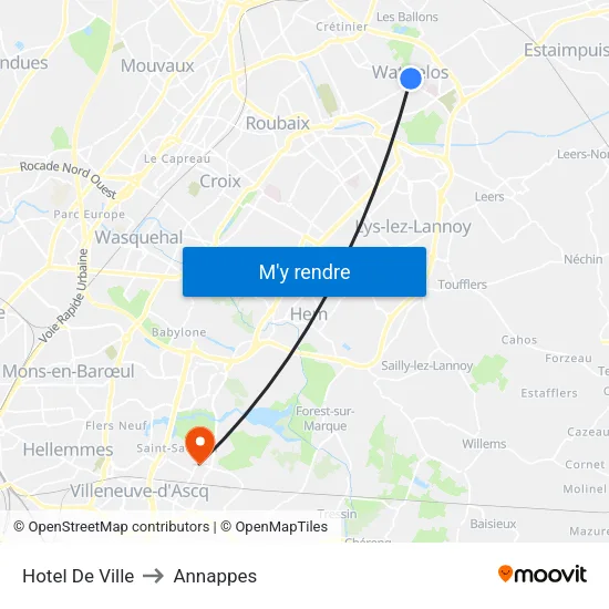 Hotel De Ville to Annappes map