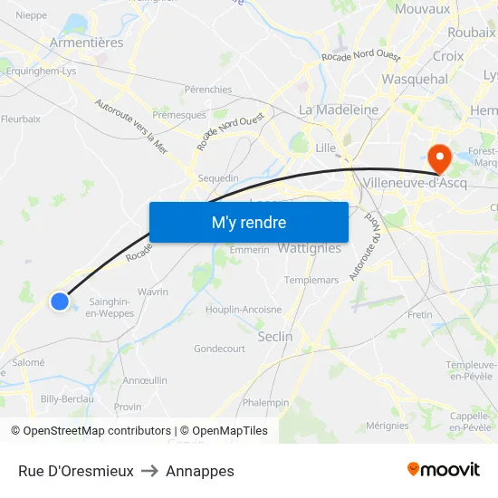Rue D'Oresmieux to Annappes map
