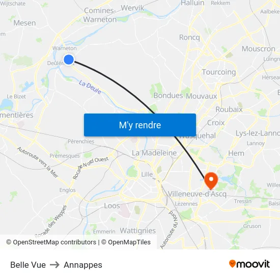 Belle Vue to Annappes map
