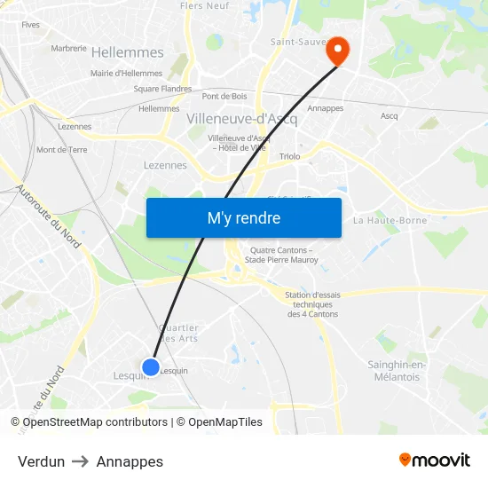 Verdun to Annappes map