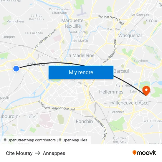 Cite Mouray to Annappes map