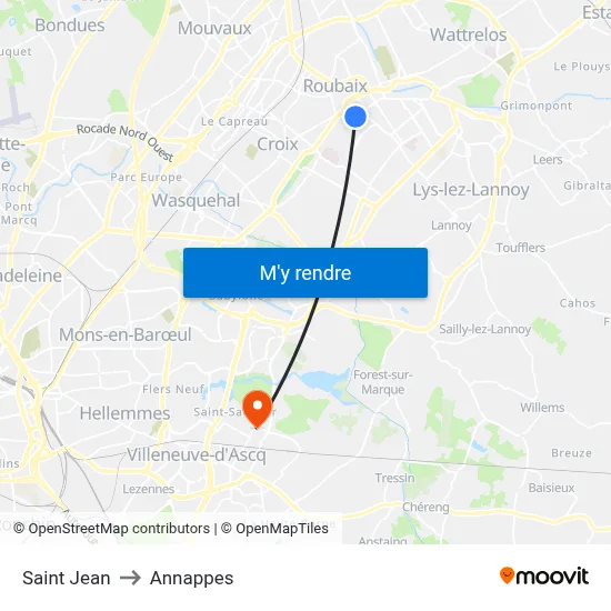 Saint Jean to Annappes map