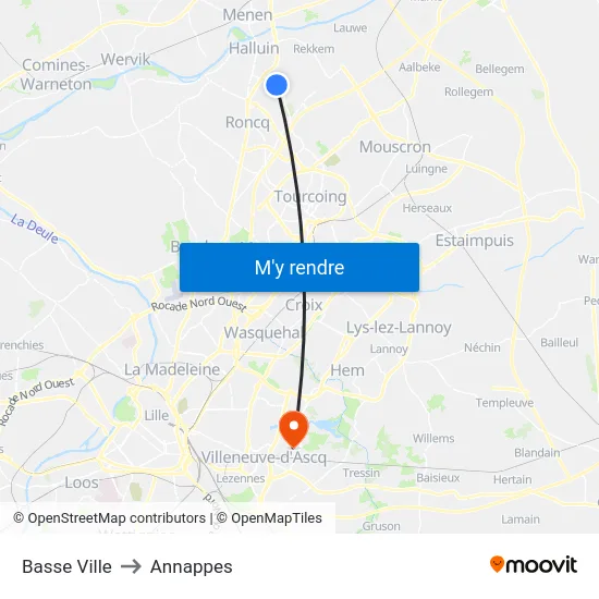 Basse Ville to Annappes map