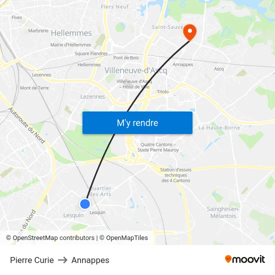 Pierre Curie to Annappes map