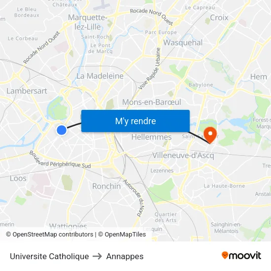 Universite Catholique to Annappes map