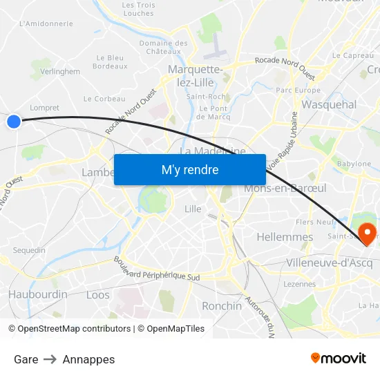 Gare to Annappes map
