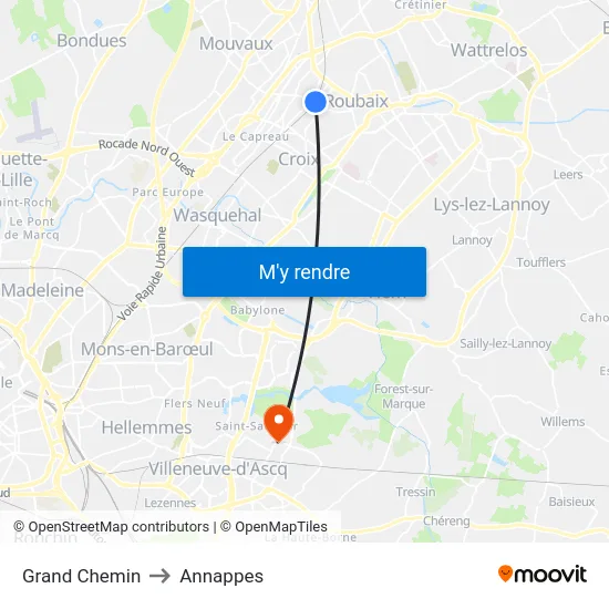 Grand Chemin to Annappes map