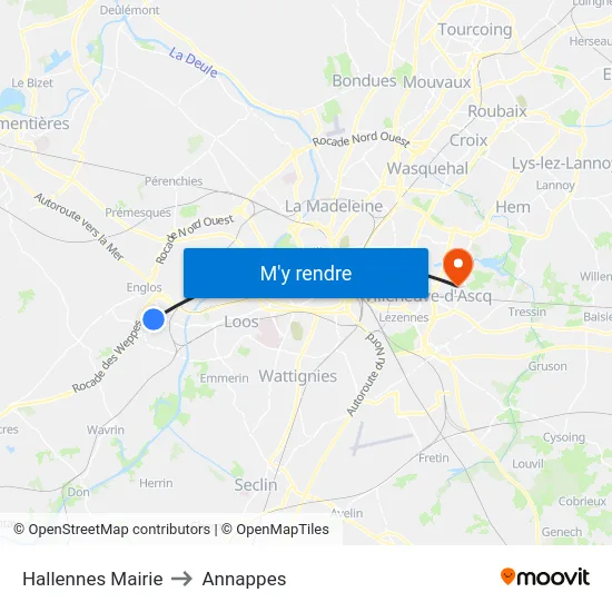 Hallennes Mairie to Annappes map