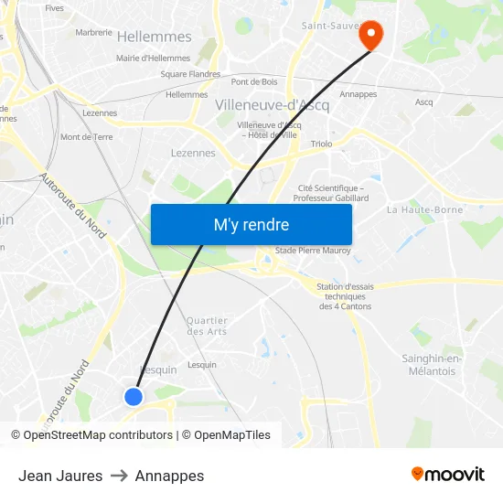 Jean Jaures to Annappes map