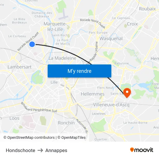 Hondschoote to Annappes map