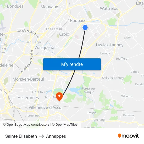 Sainte Elisabeth to Annappes map