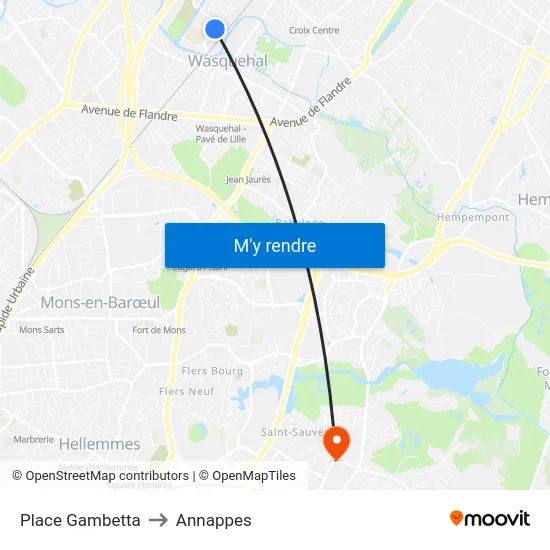 Place Gambetta to Annappes map