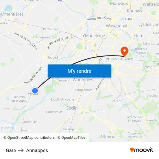 Gare to Annappes map