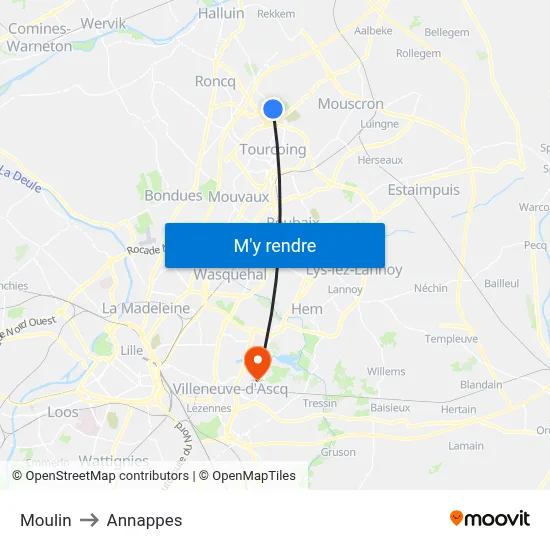 Moulin to Annappes map